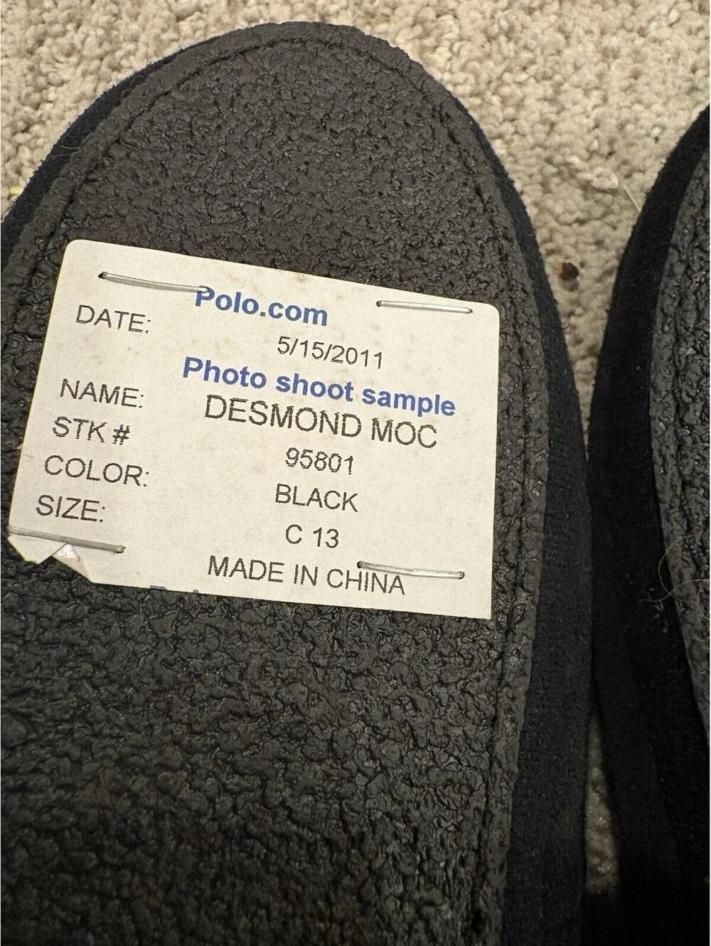 Polo Ralph Lauren Slippers Shoes Kids Size 13 Black Moccasin Fleece Pony Logo